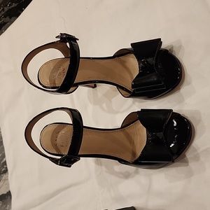 Saks 5th Avenue Black patent Alondra open toe ankle strap heels